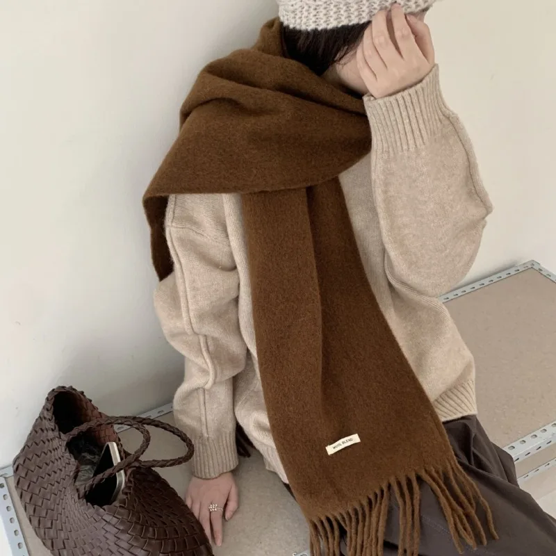 Muffler Men Wool - Cachecol Chic Coreano com Franjas, Liso,